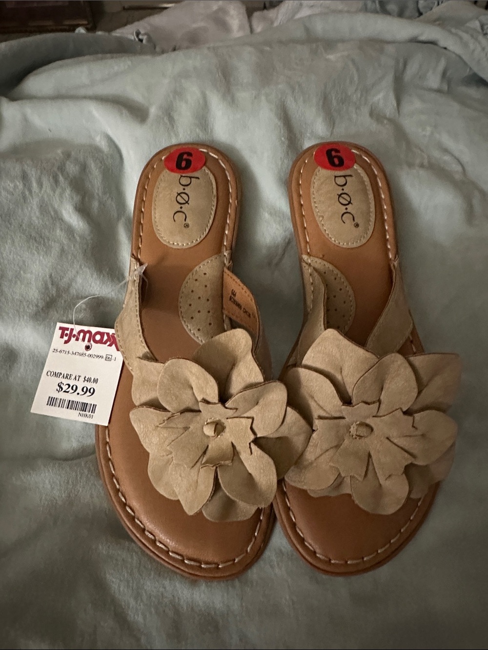 b.o.c. Tan Floral Slip-On Sandals